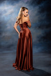 Load image into Gallery viewer, Wholesale Off Shoulder Satin Dress with High Slit Pockets &amp; Corset Lace-Up Back by LA2187 - - Prom Dress LA Merchandise
