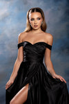 Load image into Gallery viewer, Wholesale Plus Size Off-Shoulder Satin Dress with High Slit &amp; Pockets by LA2187B - - Prom Dress LA Merchandise