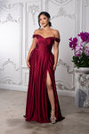 Load image into Gallery viewer, Wholesale Plus Size Off-Shoulder Satin Dress with High Slit &amp; Pockets by LA2187B - - Prom Dress LA Merchandise