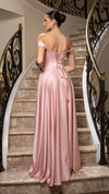Load image into Gallery viewer, Wholesale Plus Size Off-Shoulder Satin Dress with High Slit &amp; Pockets by LA2187B - - Prom Dress LA Merchandise