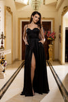 Load image into Gallery viewer, Wholesale Satin Corset Bodice Evening Gown with Spaghetti Straps Lace-Up Back by LA2188 - BLACK - Bridemaids Dress LA Merchandise