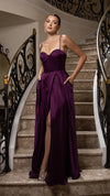 Load image into Gallery viewer, Wholesale Satin Corset Bodice Evening Gown with Spaghetti Straps Lace-Up Back by LA2188 - EGGPLANT - Bridemaids Dress LA Merchandise
