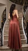 Load image into Gallery viewer, Wholesale Satin Corset Bodice Evening Gown with Spaghetti Straps Lace-Up Back by LA2188 - - Bridemaids Dress LA Merchandise