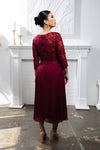 Load image into Gallery viewer, Wholesale Lace Bodice Pleated Chiffon Midi Dress 3/4 Sleeve Mother of the Bride Dress by LA2189