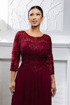 Load image into Gallery viewer, Wholesale Lace Bodice Pleated Chiffon Midi Dress 3/4 Sleeve Mother of the Bride Dress by LA2189
