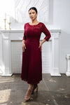 Load image into Gallery viewer, Wholesale Lace Bodice Pleated Chiffon Midi Dress 3/4 Sleeve Mother of the Bride Dress by LA2189