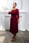 Load image into Gallery viewer, Wholesale Lace Bodice Pleated Chiffon Midi Dress 3/4 Sleeve Mother of the Bride Dress by LA2189