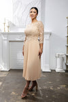 Load image into Gallery viewer, Wholesale Lace Bodice Pleated Chiffon Midi Dress 3/4 Sleeve Mother of the Bride Dress by LA2189