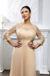 Load image into Gallery viewer, Wholesale Lace Bodice Pleated Chiffon Midi Dress 3/4 Sleeve Mother of the Bride Dress by LA2189