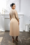 Load image into Gallery viewer, Wholesale Lace Bodice Pleated Chiffon Midi Dress 3/4 Sleeve Mother of the Bride Dress by LA2189