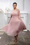 Load image into Gallery viewer, Wholesale Lace Bodice Pleated Chiffon Midi Dress 3/4 Sleeve Mother of the Bride Dress by LA2189