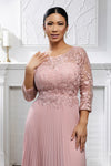 Load image into Gallery viewer, Wholesale Lace Bodice Pleated Chiffon Midi Dress 3/4 Sleeve Mother of the Bride Dress by LA2189