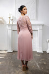 Load image into Gallery viewer, Wholesale Lace Bodice Pleated Chiffon Midi Dress 3/4 Sleeve Mother of the Bride Dress by LA2189