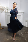 Load image into Gallery viewer, Wholesale Lace Bodice Pleated Chiffon Midi Dress 3/4 Sleeve Mother of the Bride Dress by LA2189