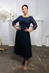 Load image into Gallery viewer, Wholesale Lace Bodice Pleated Chiffon Midi Dress 3/4 Sleeve Mother of the Bride Dress by LA2189