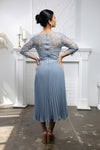 Load image into Gallery viewer, Wholesale Lace Bodice Pleated Chiffon Midi Dress 3/4 Sleeve Mother of the Bride Dress by LA2189