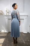Load image into Gallery viewer, Wholesale Lace Bodice Pleated Chiffon Midi Dress 3/4 Sleeve Mother of the Bride Dress by LA2189