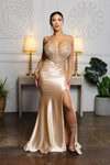 Load image into Gallery viewer, Wholesale Beaded Corset Satin Evening Gown with High Slit Spaghetti Strap Prom Dress by LA2190 - - Prom Dresses LA Merchandise
