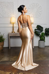 Load image into Gallery viewer, Wholesale Beaded Corset Satin Evening Gown with High Slit Spaghetti Strap Prom Dress by LA2190 - - Prom Dresses LA Merchandise
