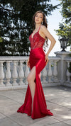 Load image into Gallery viewer, Wholesale Beaded Corset Satin Evening Gown with High Slit Spaghetti Strap Prom Dress by LA2190 - - Prom Dresses LA Merchandise