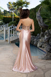 Load image into Gallery viewer, Wholesale Beaded Corset Satin Evening Gown with High Slit Spaghetti Strap Prom Dress by LA2190 - - Prom Dresses LA Merchandise
