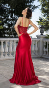 Load image into Gallery viewer, Wholesale Beaded Corset Satin Evening Gown with High Slit Spaghetti Strap Prom Dress by LA2190 - - Prom Dresses LA Merchandise