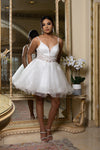 Load image into Gallery viewer, Wholesale A-Line Homecoming Dress Glitter Tulle Beaded Lace Bodice Spaghetti Straps by LA2192 - IVORY - Short Dresses LA Merchandise
