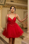 Load image into Gallery viewer, Wholesale A-Line Homecoming Dress Glitter Tulle Beaded Lace Bodice Spaghetti Straps by LA2192 - RED - Short Dresses LA Merchandise