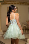 Load image into Gallery viewer, Wholesale A-Line Homecoming Dress Glitter Tulle Beaded Lace Bodice Spaghetti Straps by LA2192 - - Short Dresses LA Merchandise