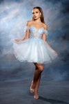 Load image into Gallery viewer, Wholesale Beaded Short Homecoming Dress with Tulle Skirt Off-Shoulder Corset Dress by LA2193 - BABY-BLUE - Short Dresses LA Merchandise