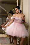 Load image into Gallery viewer, Wholesale Beaded Short Homecoming Dress with Tulle Skirt Off-Shoulder Corset Dress by LA2193 - - Short Dresses LA Merchandise