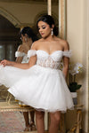 Load image into Gallery viewer, Wholesale Beaded Short Homecoming Dress with Tulle Skirt Off-Shoulder Corset Dress by LA2193 - - Short Dresses LA Merchandise