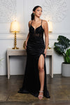 Load image into Gallery viewer, Wholesale Satin Mermaid Gown with Lace Bodice &amp; High Slit Spaghetti Strap Formal Dress by LA2194 - - Dress LA Merchandise