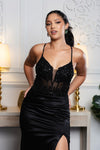 Load image into Gallery viewer, Wholesale Satin Mermaid Gown with Lace Bodice &amp; High Slit Spaghetti Strap Formal Dress by LA2194 - - Dress LA Merchandise