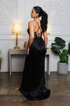 Load image into Gallery viewer, Wholesale Satin Mermaid Gown with Lace Bodice &amp; High Slit Spaghetti Strap Formal Dress by LA2194 - - Dress LA Merchandise