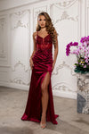 Load image into Gallery viewer, Wholesale Satin Mermaid Gown with Lace Bodice &amp; High Slit Spaghetti Strap Formal Dress by LA2194 - - Dress LA Merchandise