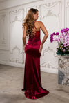 Load image into Gallery viewer, Wholesale Satin Mermaid Gown with Lace Bodice &amp; High Slit Spaghetti Strap Formal Dress by LA2194 - - Dress LA Merchandise