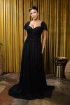 Load image into Gallery viewer, Wholesale Mother of the Bride A-Line Evening Gown with Lace Bodice &amp; Short Sleeves by LA2196 - BLACK - Mother of the Bride Dresses LA Merchandise