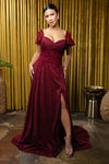 Load image into Gallery viewer, Wholesale Mother of the Bride A-Line Evening Gown with Lace Bodice &amp; Short Sleeves by LA2196 - BURGUNDY - Mother of the Bride Dresses LA Merchandise