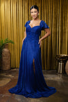 Load image into Gallery viewer, Wholesale Mother of the Bride A-Line Evening Gown with Lace Bodice &amp; Short Sleeves by LA2196 - NAVY - Mother of the Bride Dresses LA Merchandise