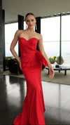 Load image into Gallery viewer, Wholesale Strapless Sweetheart Satin Mermaid Gown with High Slit &amp; Side Bow Detail Dress by LA2198 - - Prom Dress LA Merchandise