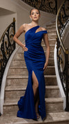 Load image into Gallery viewer, Wholesale Elegant One-Shoulder Satin Evening Gown with Side Slit Fitted Formal Dress by LA2199 - ROYAL - Prom Dress LA Merchandise