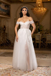 Load image into Gallery viewer, Wholesale Off-Shoulder Lace Corset Wedding Dress with Tulle Skirt &amp; A-Line Bridal Gown by LA2200 - IVORY - Wedding Dresses LA Merchandise