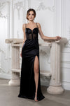 Load image into Gallery viewer, Wholesale Elegant Satin Corset Evening Gown with Rhinestone Mesh Bodice &amp; High Slit by LA2201 - - Prom Dress LA Merchandise
