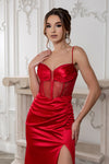 Load image into Gallery viewer, Wholesale Elegant Satin Corset Evening Gown with Rhinestone Mesh Bodice &amp; High Slit by LA2201 - - Prom Dress LA Merchandise