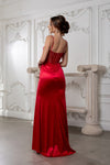 Load image into Gallery viewer, Wholesale Elegant Satin Corset Evening Gown with Rhinestone Mesh Bodice &amp; High Slit by LA2201 - - Prom Dress LA Merchandise