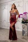 Load image into Gallery viewer, Wholesale Off-Shoulder Sheath Evening Gown with Corset Lace-Up Back &amp; Beaded Bodice by LA2202 - - Prom Dress LA Merchandise