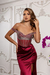 Load image into Gallery viewer, Wholesale Off-Shoulder Sheath Evening Gown with Corset Lace-Up Back &amp; Beaded Bodice by LA2202 - - Prom Dress LA Merchandise