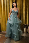Load image into Gallery viewer, Wholesale Sequin Lace-Up Back Layered Tulle Dress Spaghetti Strap A-Line Evening Gown by LA2203 - - Prom Dress LA Merchandise