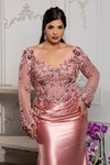 Load image into Gallery viewer, Wholesale Sequin Lace Long Sleeve Evening Gown Sheath Satin Dress with Illusion Back by LA2204 - - Mother of the Bride Dresses LA Merchandise